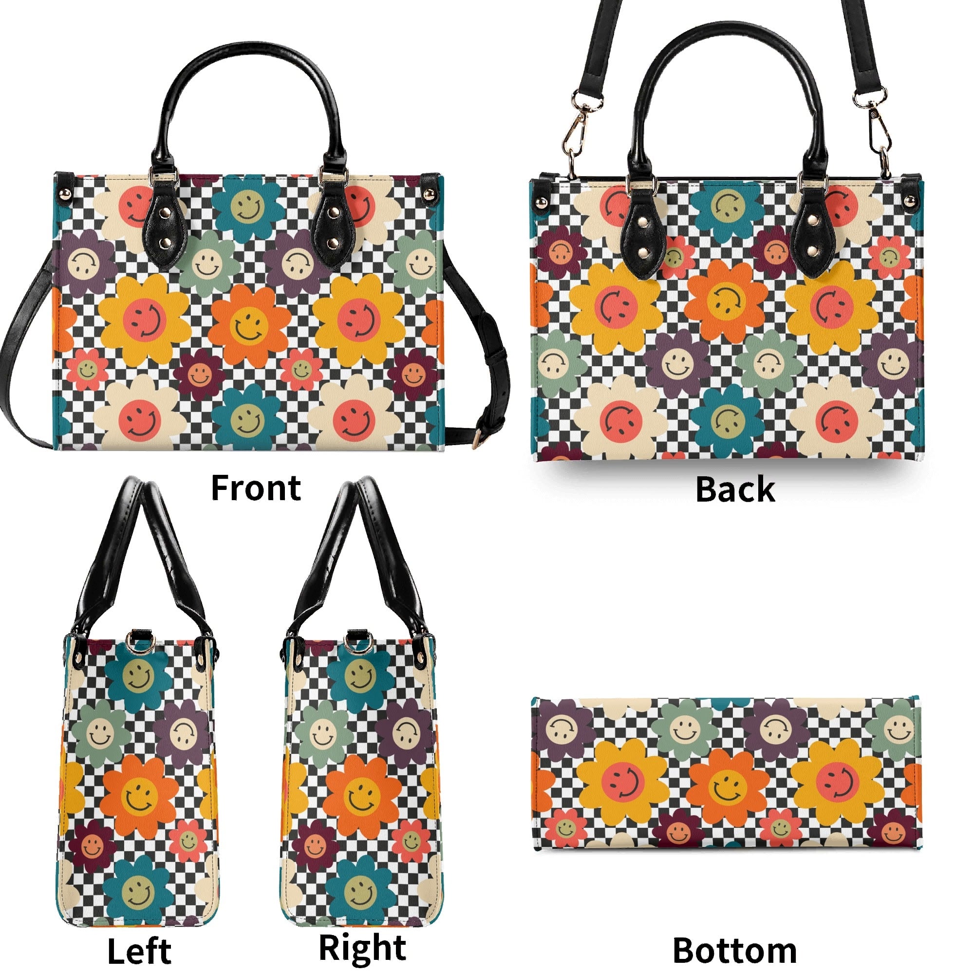 Happy Retro Flowers Luxury PU Leather Handbag Luxury PU Leather Handbag Printed Offshore Retro