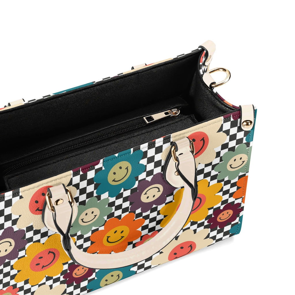 Happy Retro Flowers Luxury PU Leather Handbag Luxury PU Leather Handbag Printed Offshore Retro