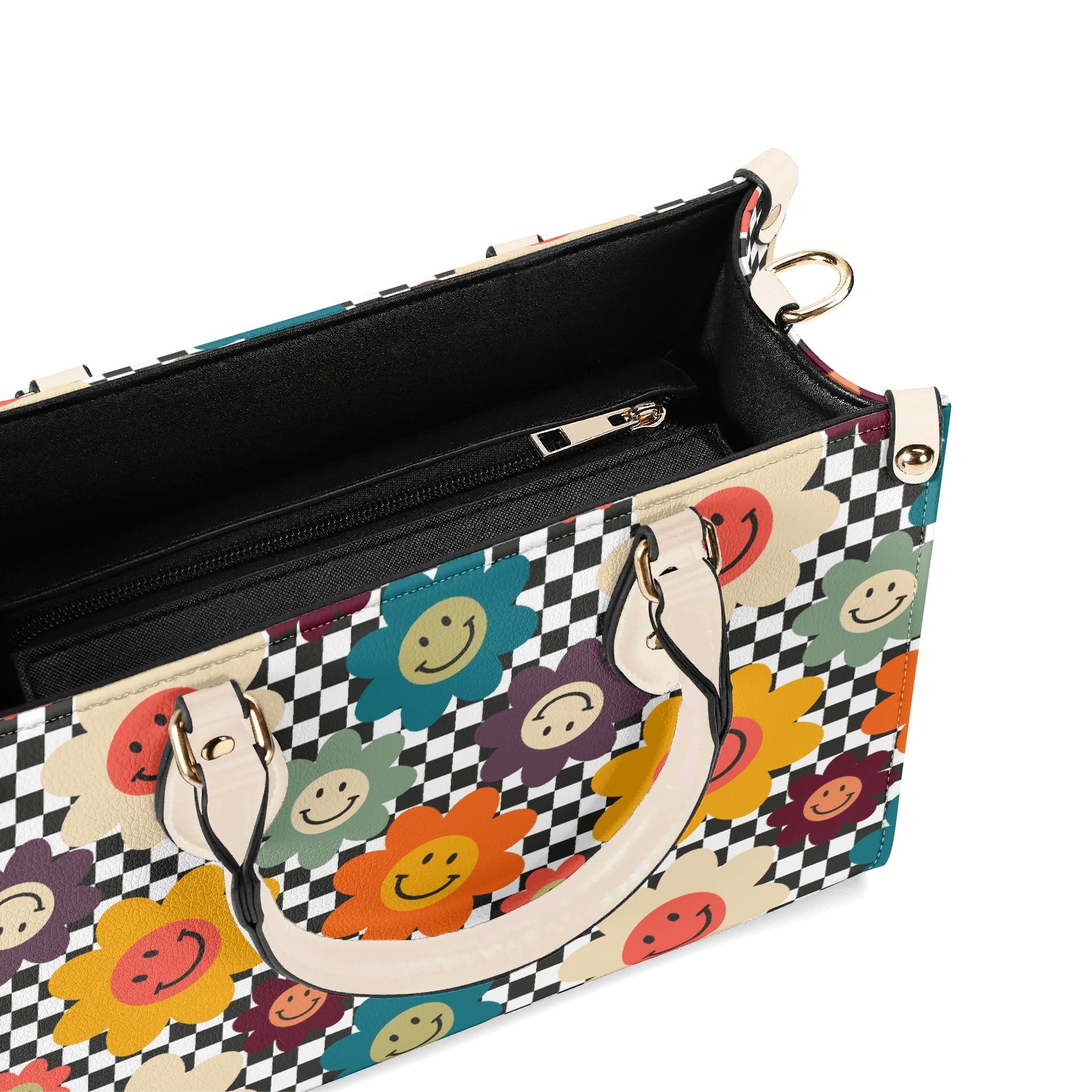 Happy Retro Flowers Luxury PU Leather Handbag Luxury PU Leather Handbag Printed Offshore Retro
