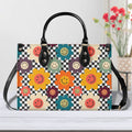 Happy Retro Flowers Luxury PU Leather Handbag Black Luxury PU Leather Handbag Printed Offshore Retro