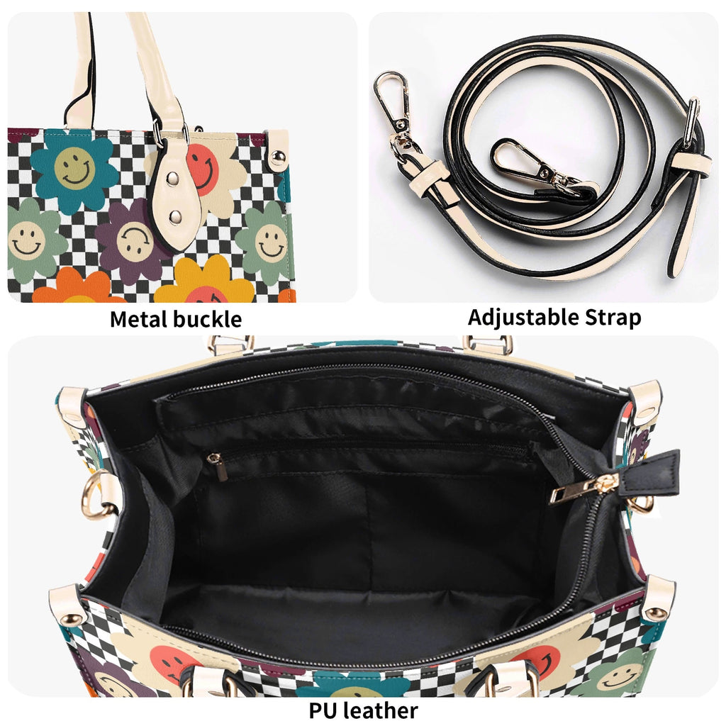 Happy Retro Flowers Luxury PU Leather Handbag Luxury PU Leather Handbag Printed Offshore Retro