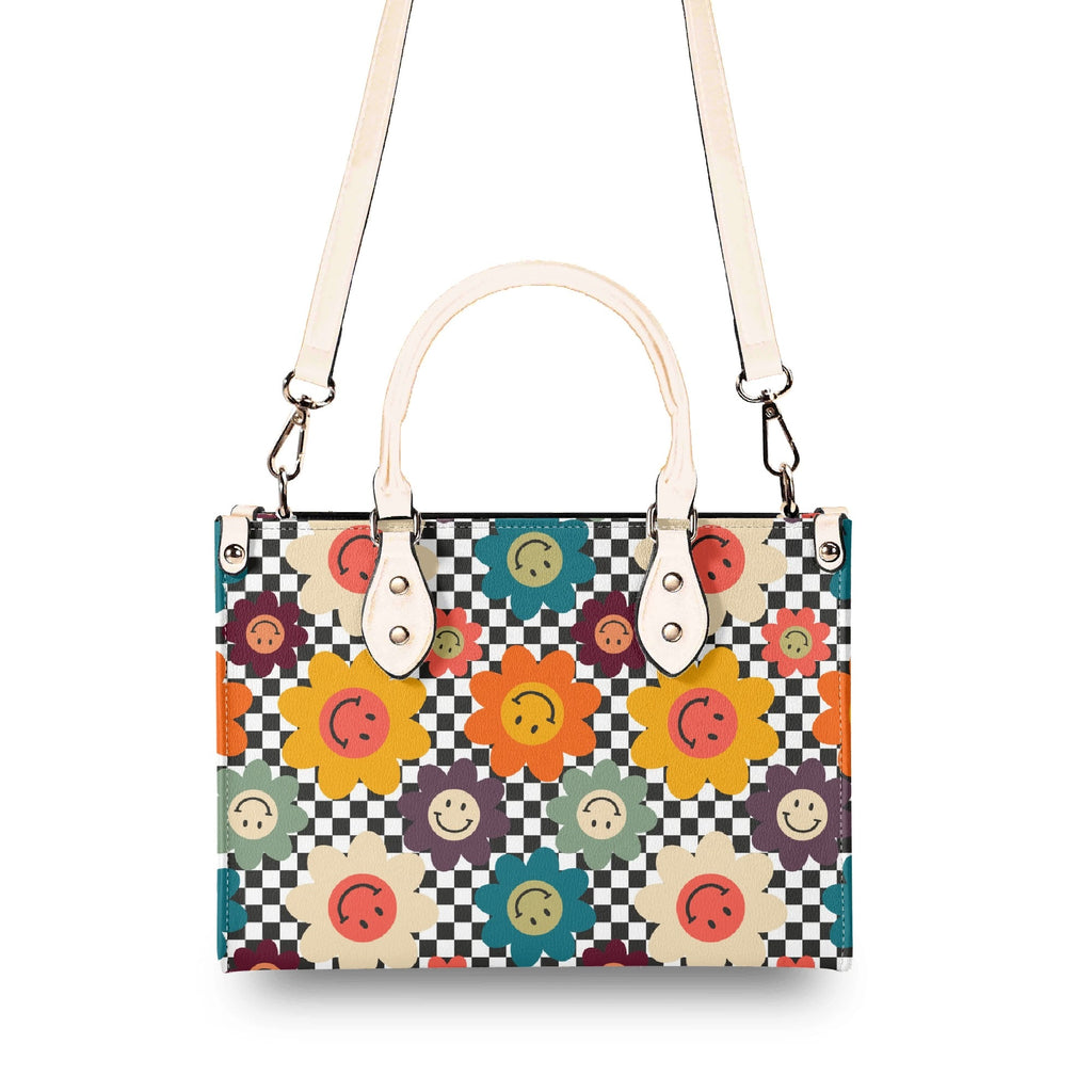 Happy Retro Flowers Luxury PU Leather Handbag Luxury PU Leather Handbag Printed Offshore Retro