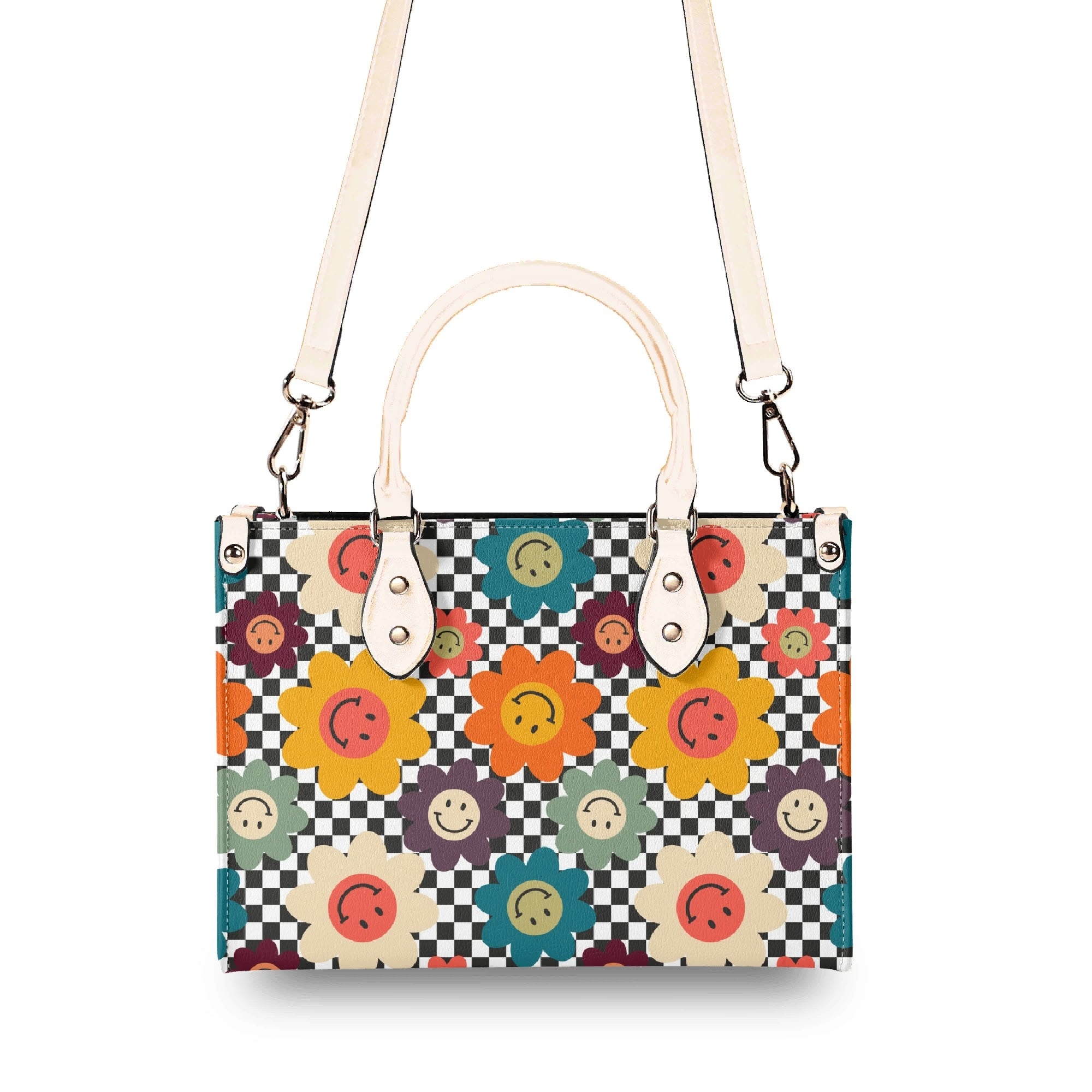 Happy Retro Flowers Luxury PU Leather Handbag Luxury PU Leather Handbag Printed Offshore Retro