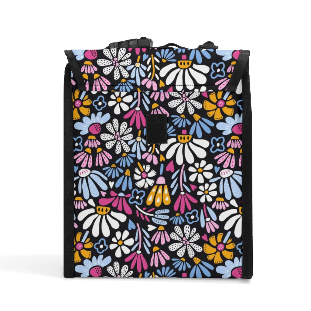 Graphic Flowers On Black Flip-top Lunch Bag Flip Top Lunch Bag Plants Printed Offshore
