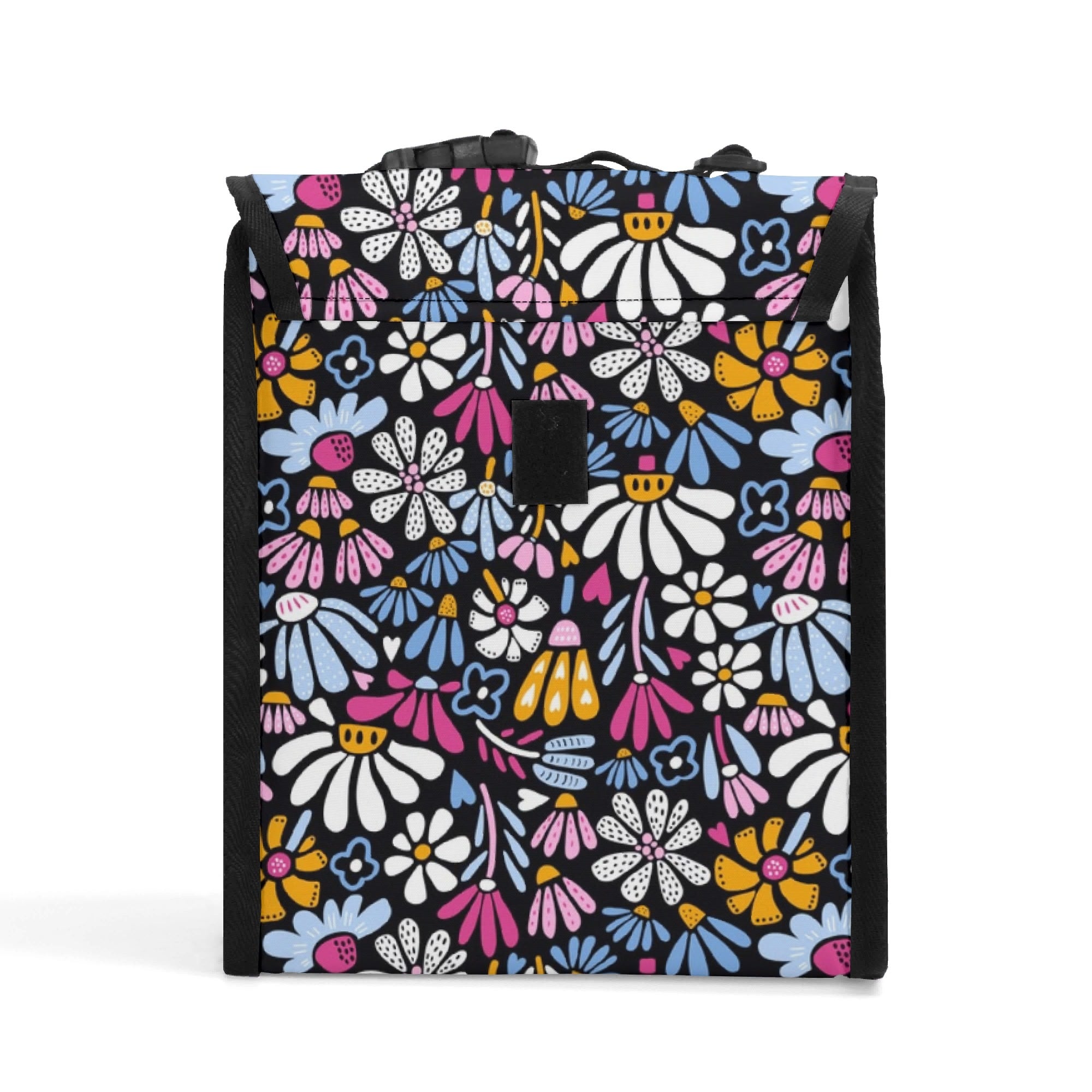 Graphic Flowers On Black - Flip-top Lunch Bag Flip Top Lunch Bag Plants Printed Offshore