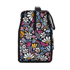 Graphic Flowers On Black Flip-top Lunch Bag Flip Top Lunch Bag Plants Printed Offshore