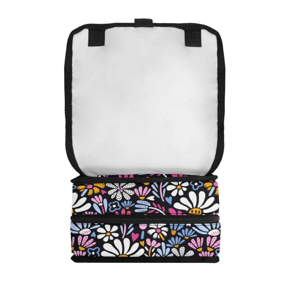 Graphic Flowers On Black Flip-top Lunch Bag Flip Top Lunch Bag Plants Printed Offshore