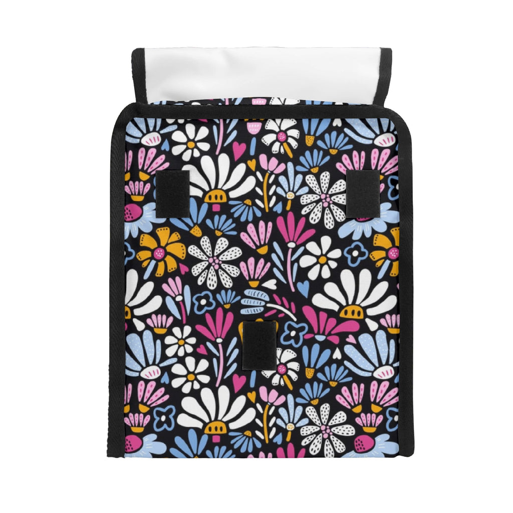 Graphic Flowers On Black Flip-top Lunch Bag Flip Top Lunch Bag Plants Printed Offshore
