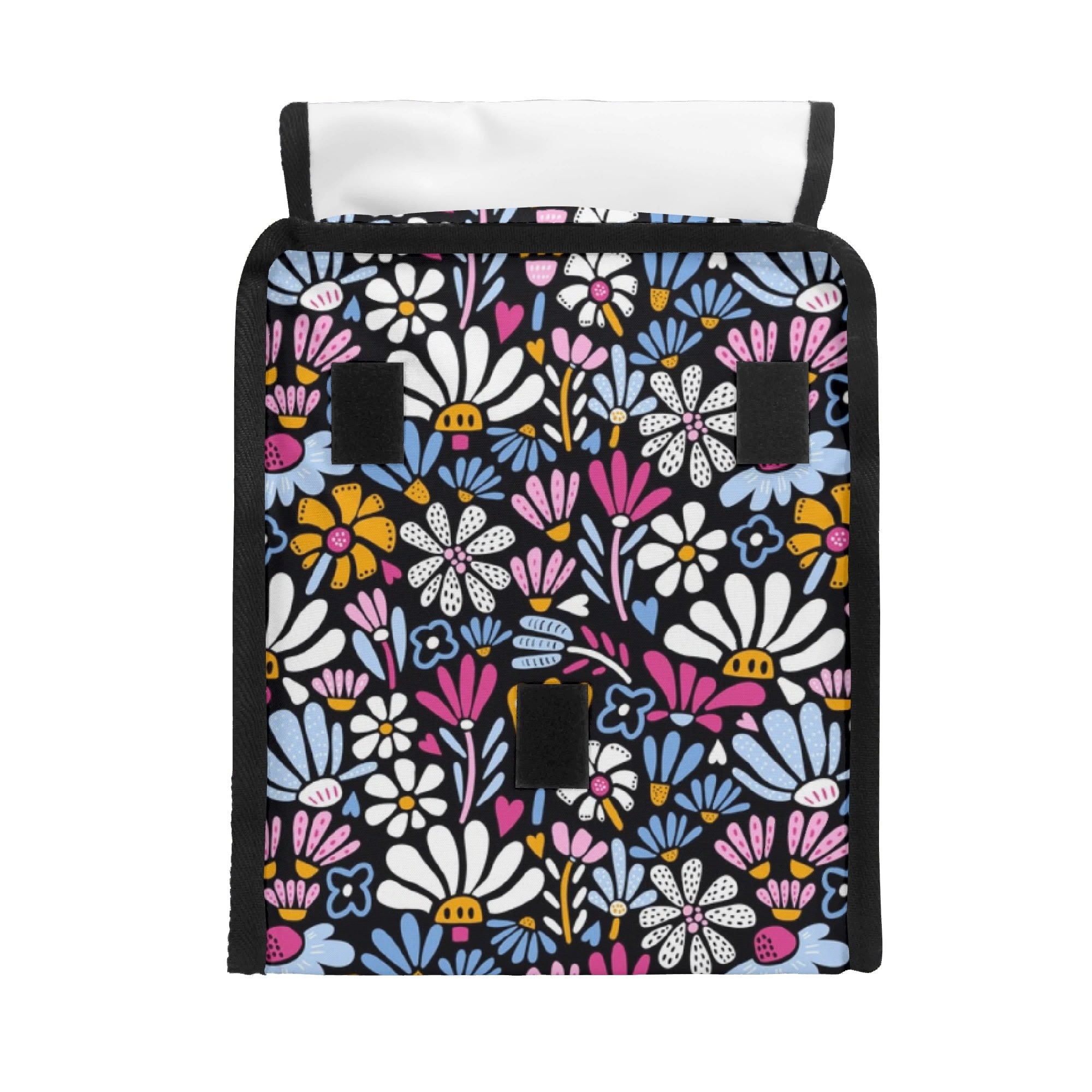 Graphic Flowers On Black Flip-top Lunch Bag Flip Top Lunch Bag Plants Printed Offshore