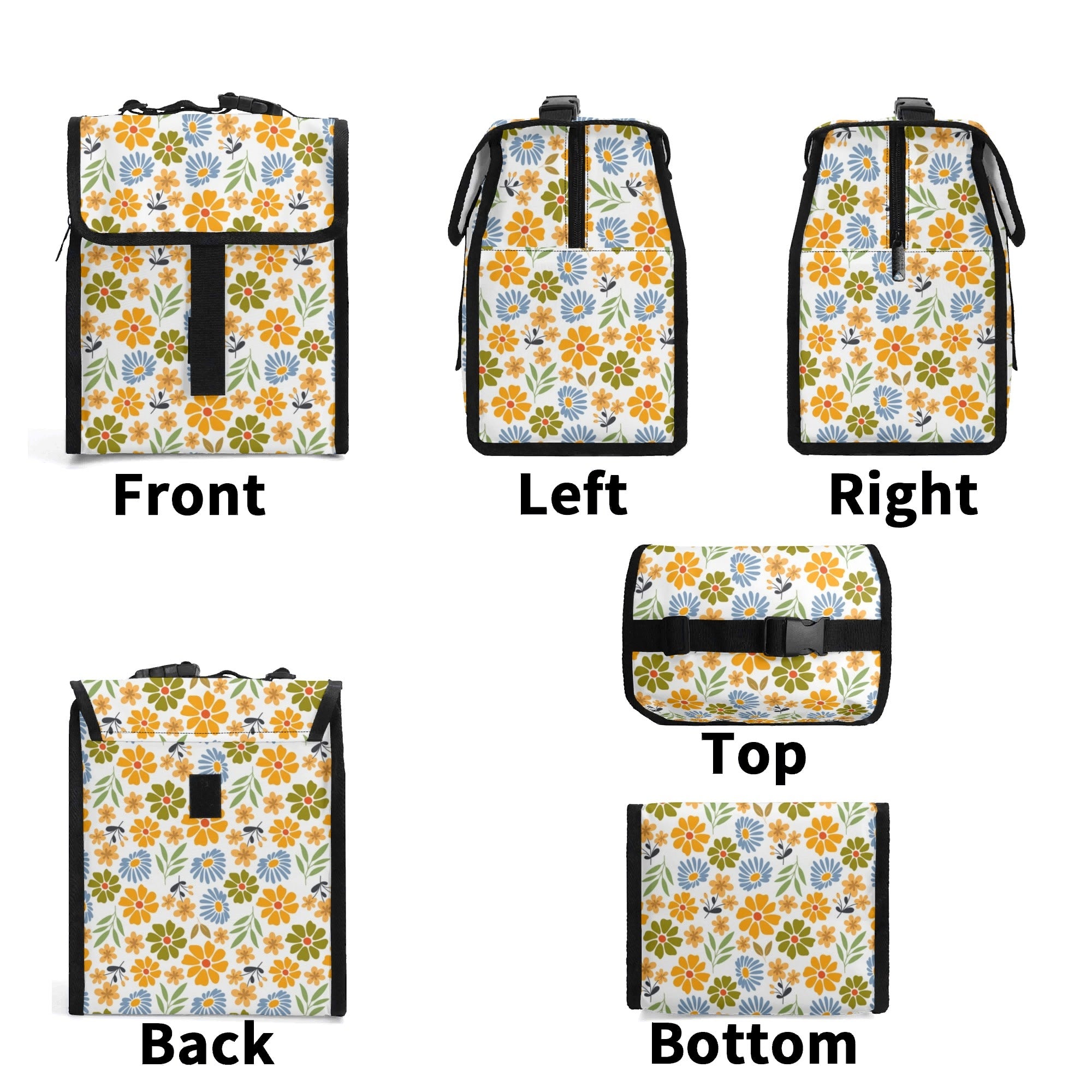 Retro Boho Flower - Flip-top Lunch Bag Flip Top Lunch Bag Printed Offshore Retro