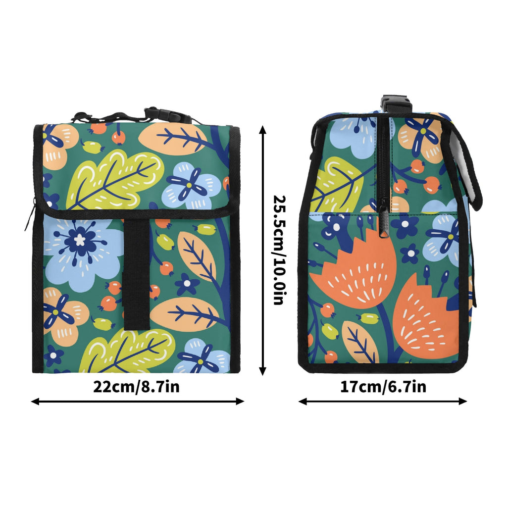 Bright Boho Flowers Flip-top Lunch Bag Plants Printed Offshore