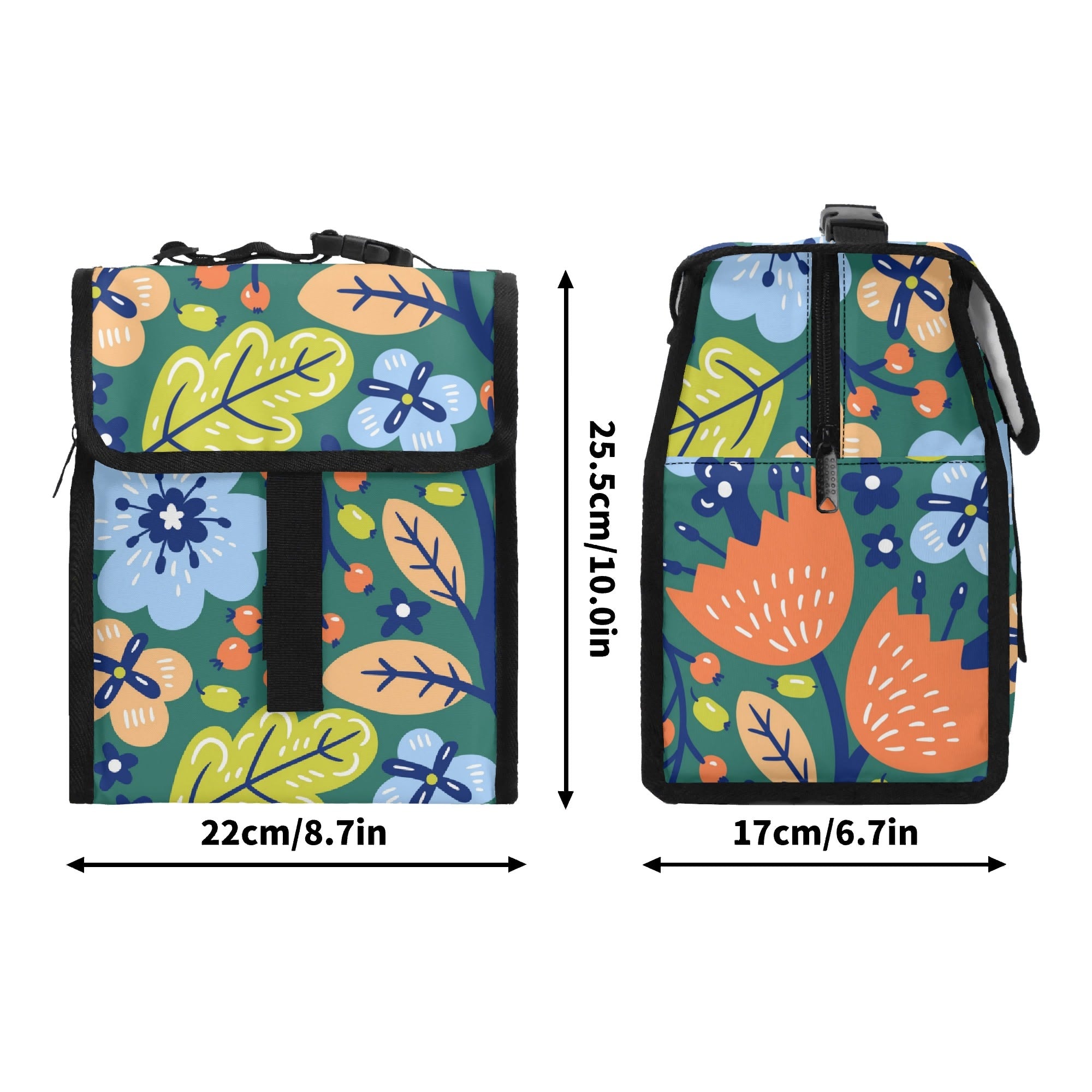 Bright Boho Flowers Flip-top Lunch Bag Plants Printed Offshore