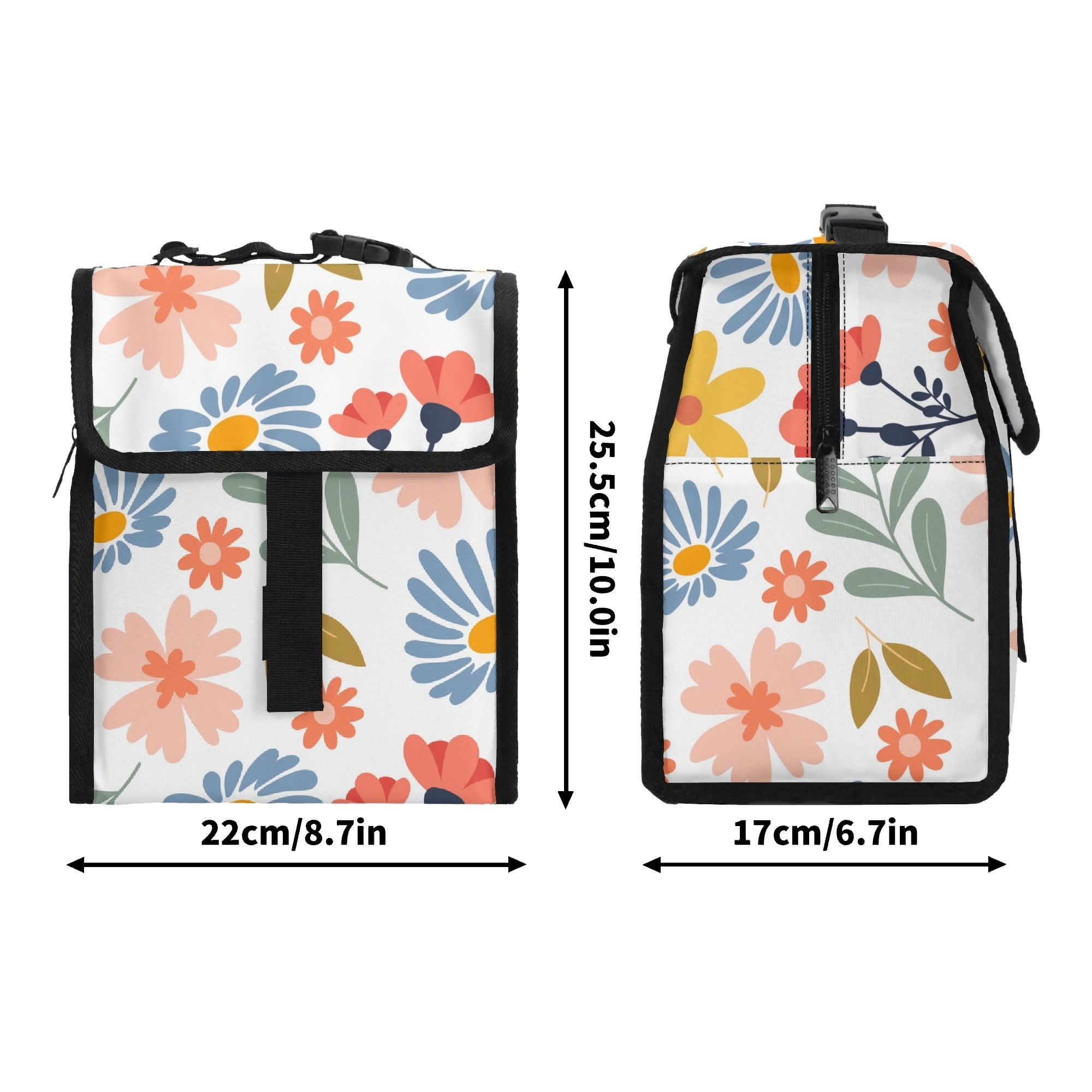 Boho Flowers And Leaves Flip-top Lunch Bag Plants Printed Offshore