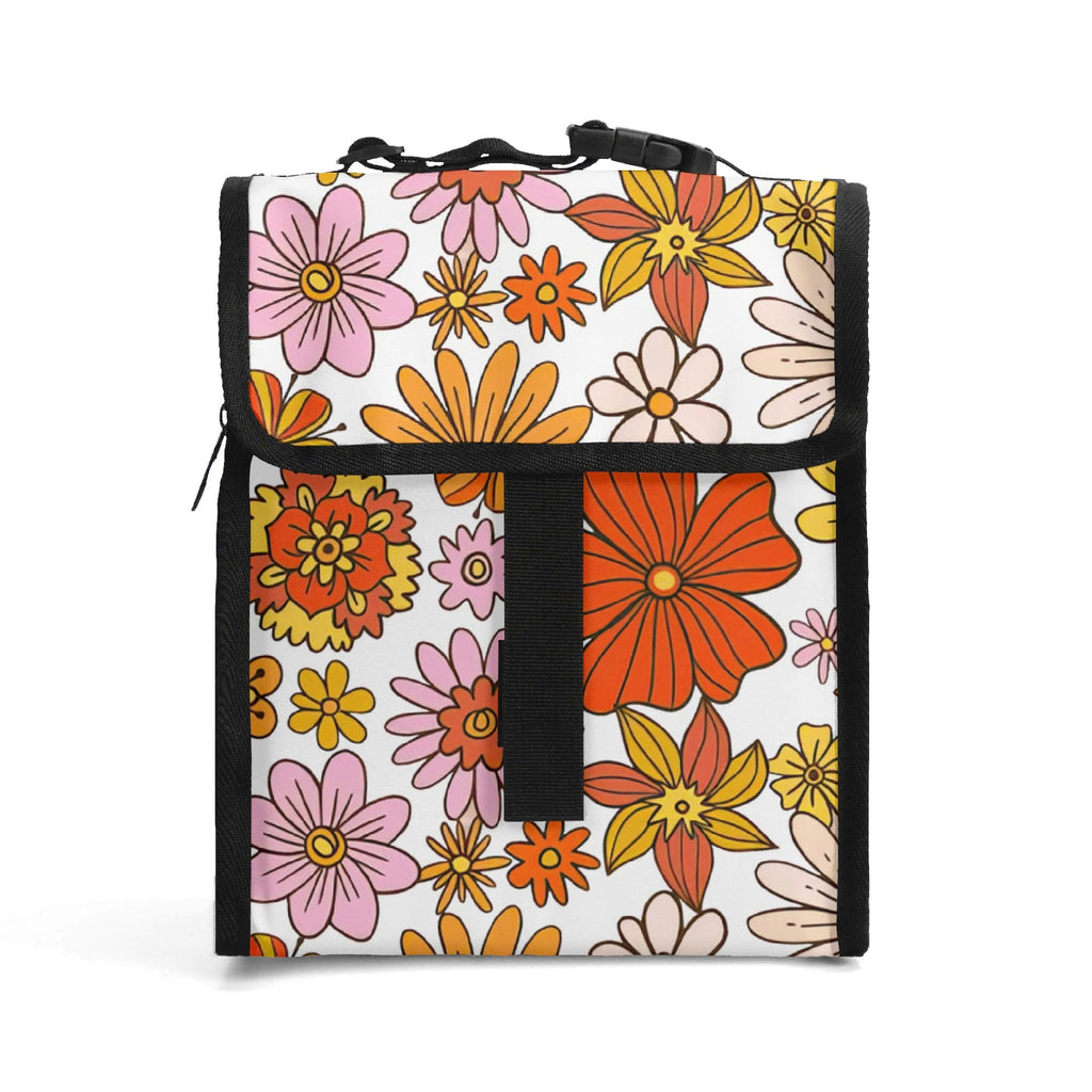 Orange Retro Flowers Flip-top Lunch Bag Default Title Printed Offshore Retro
