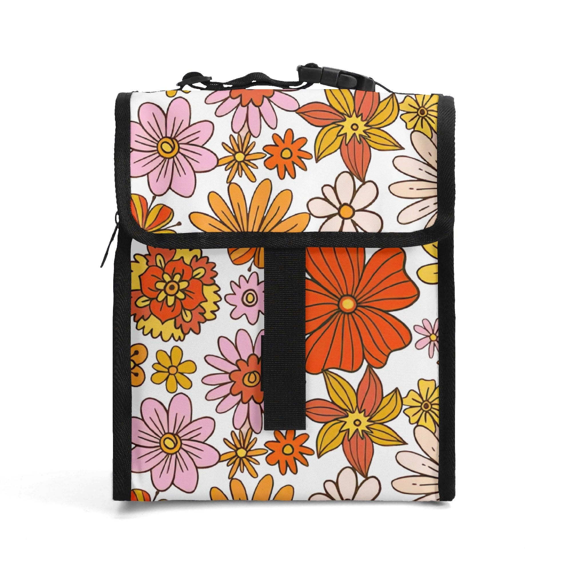 Orange Retro Flowers Flip-top Lunch Bag Default Title Printed Offshore Retro