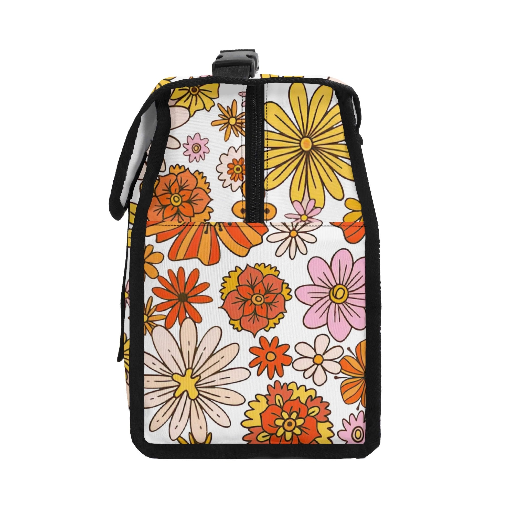 Orange Retro Flowers Flip-top Lunch Bag Printed Offshore Retro