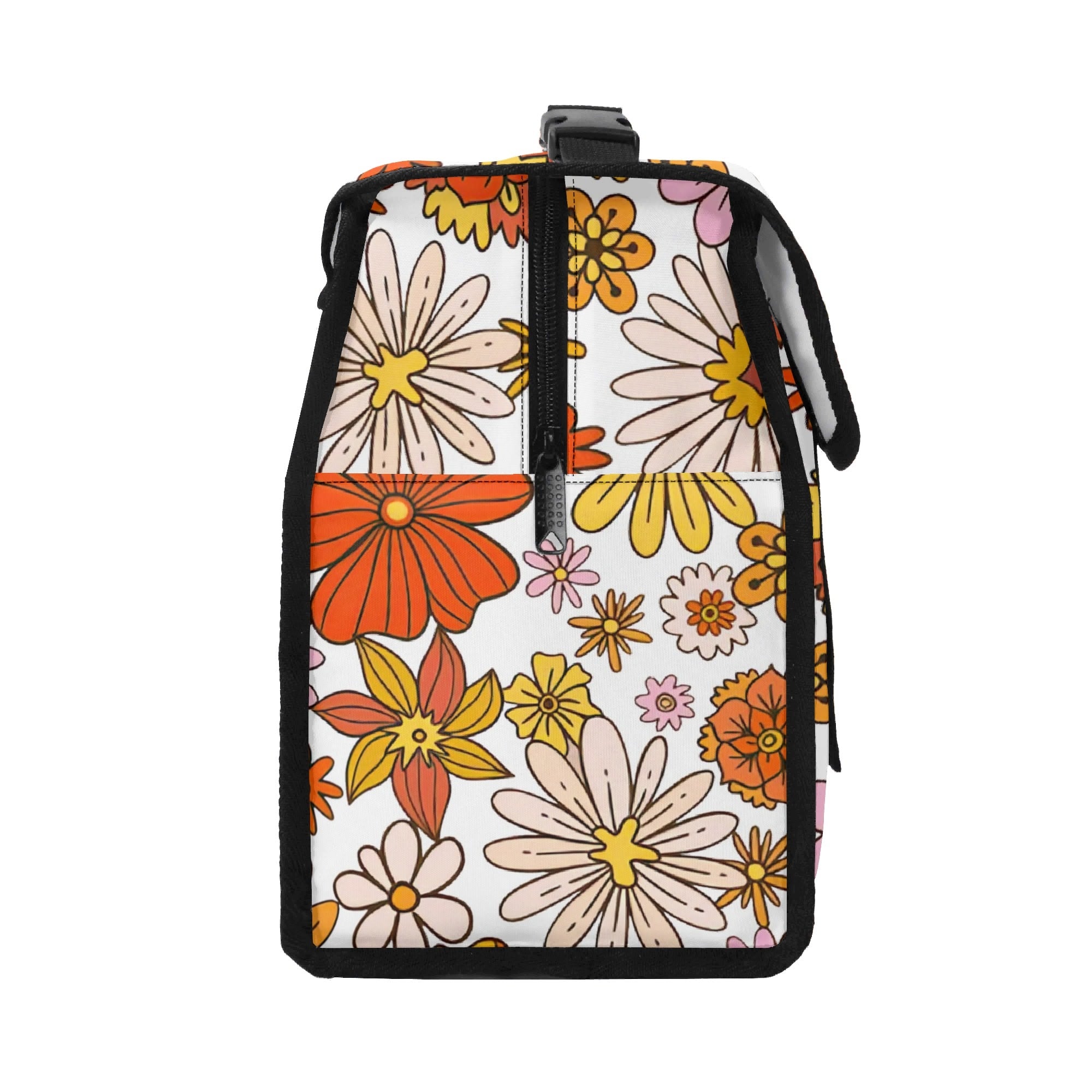Orange Retro Flowers Flip-top Lunch Bag Printed Offshore Retro