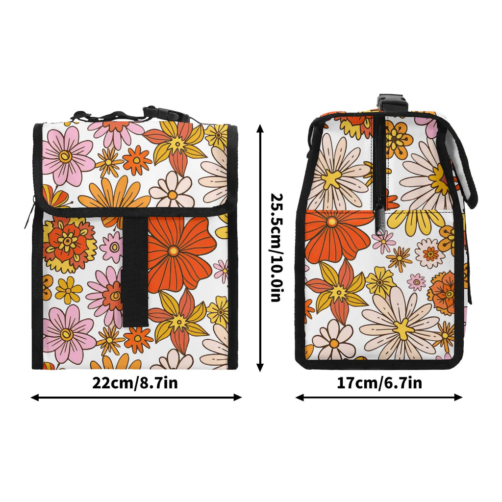 Orange Retro Flowers Flip-top Lunch Bag Printed Offshore Retro