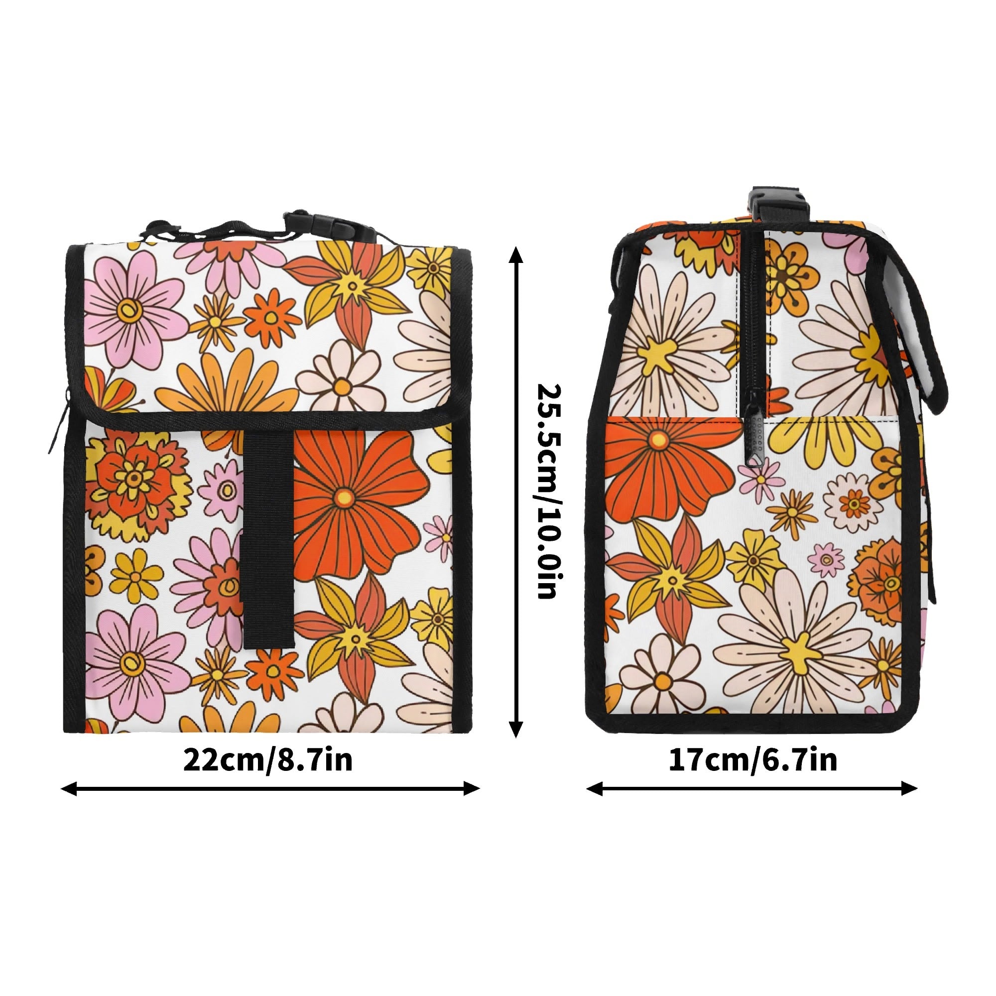 Orange Retro Flowers Flip-top Lunch Bag Printed Offshore Retro