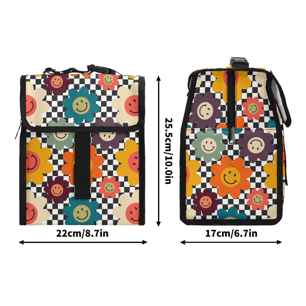 Happy Retro Flowers Flip-top Lunch Bag Flip Top Lunch Bag Printed Offshore Retro