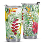 Personalised Tropical Flowers On White Stainless Steel 20oz Travel Mug Personalised 20oz Travel Mug Plants Printed Offshore