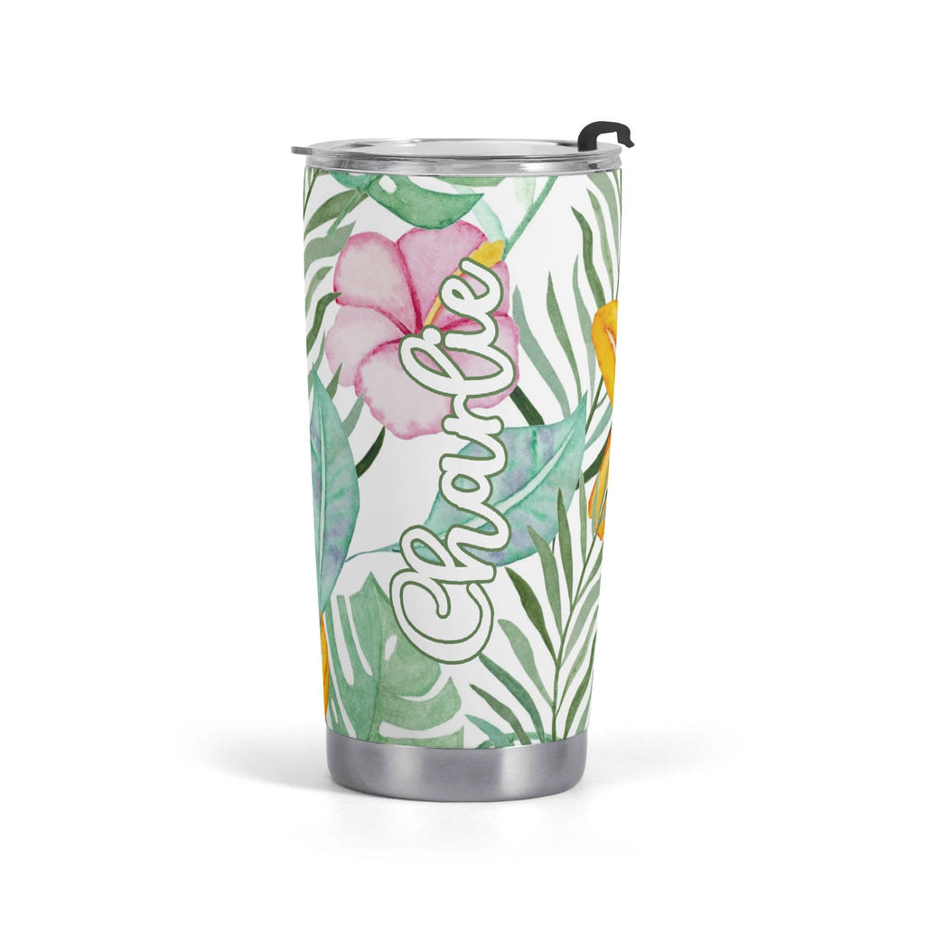 Personalised Tropical Flowers And Leaves Stainless Steel 20oz Travel Mug Default Title Personalised 20oz Travel Mug Plants Printed Offshore