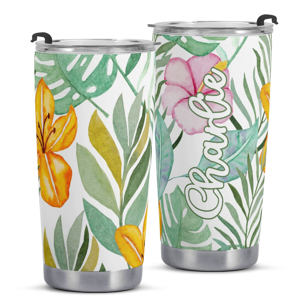 Personalised Tropical Flowers And Leaves Stainless Steel 20oz Travel Mug Personalised 20oz Travel Mug Plants Printed Offshore