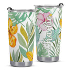 Personalised Tropical Flowers And Leaves Stainless Steel 20oz Travel Mug Personalised 20oz Travel Mug Plants Printed Offshore