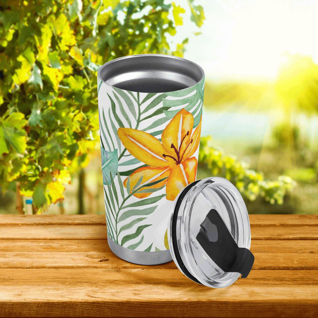 Personalised Tropical Flowers And Leaves Stainless Steel 20oz Travel Mug Personalised 20oz Travel Mug Plants Printed Offshore