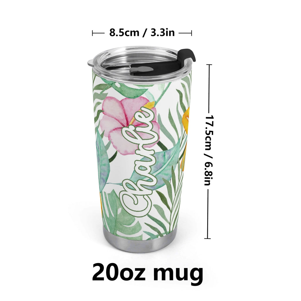 Personalised Tropical Flowers And Leaves Stainless Steel 20oz Travel Mug Personalised 20oz Travel Mug Plants Printed Offshore