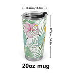 Personalised Tropical Flowers And Leaves Stainless Steel 20oz Travel Mug Personalised 20oz Travel Mug Plants Printed Offshore