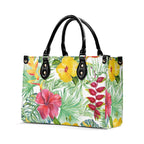 Tropical Flowers On White Luxury PU Leather Handbag Luxury PU Leather Handbag Plants Printed Offshore