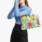 Tropical Flowers On White Luxury PU Leather Handbag Luxury PU Leather Handbag Plants Printed Offshore