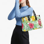 Tropical Flowers On White Luxury PU Leather Handbag Luxury PU Leather Handbag Plants Printed Offshore