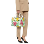 Tropical Flowers On White Luxury PU Leather Handbag Luxury PU Leather Handbag Plants Printed Offshore