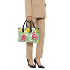 Tropical Flowers On White Luxury PU Leather Handbag Luxury PU Leather Handbag Plants Printed Offshore