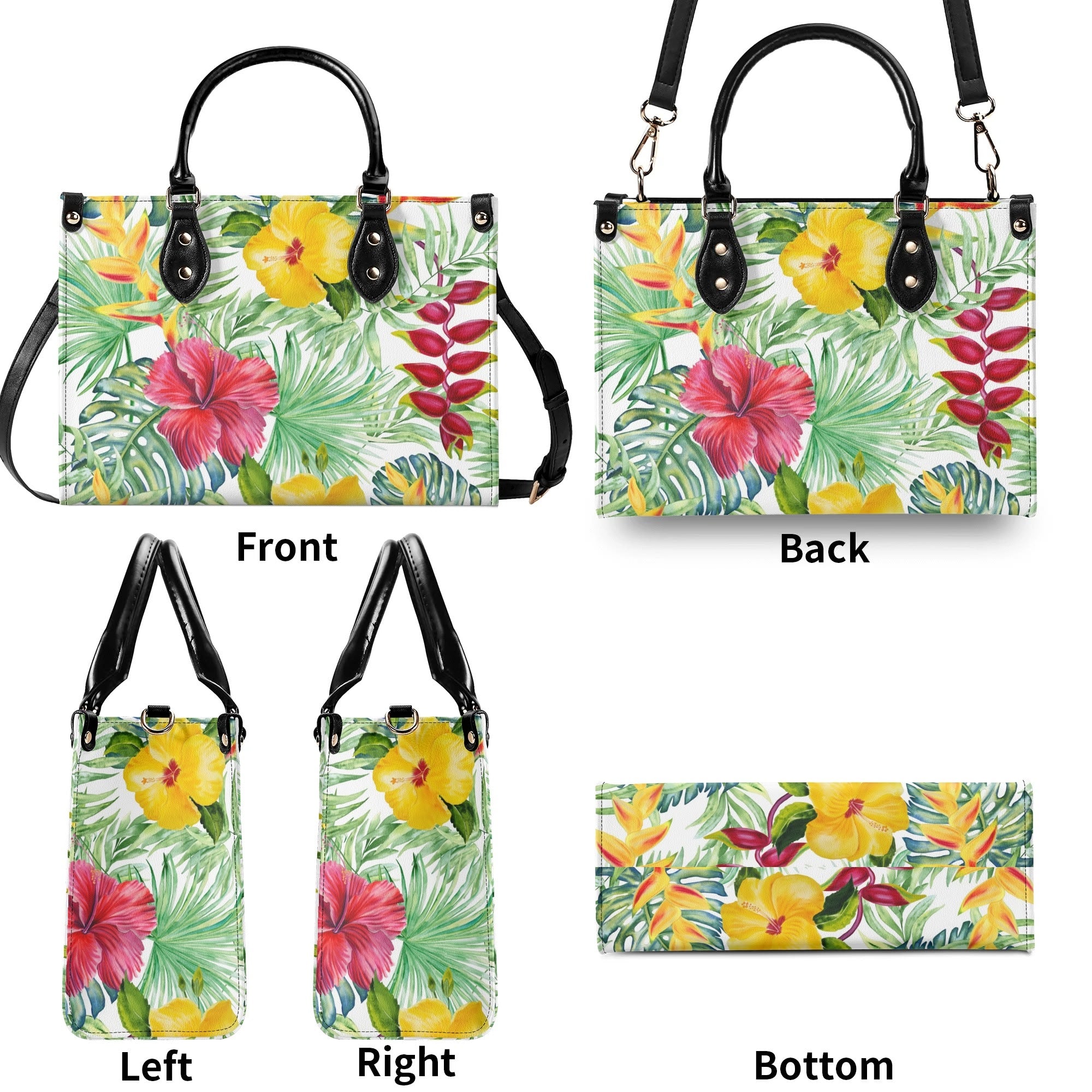 Tropical Flowers On White Luxury PU Leather Handbag Luxury PU Leather Handbag Plants Printed Offshore