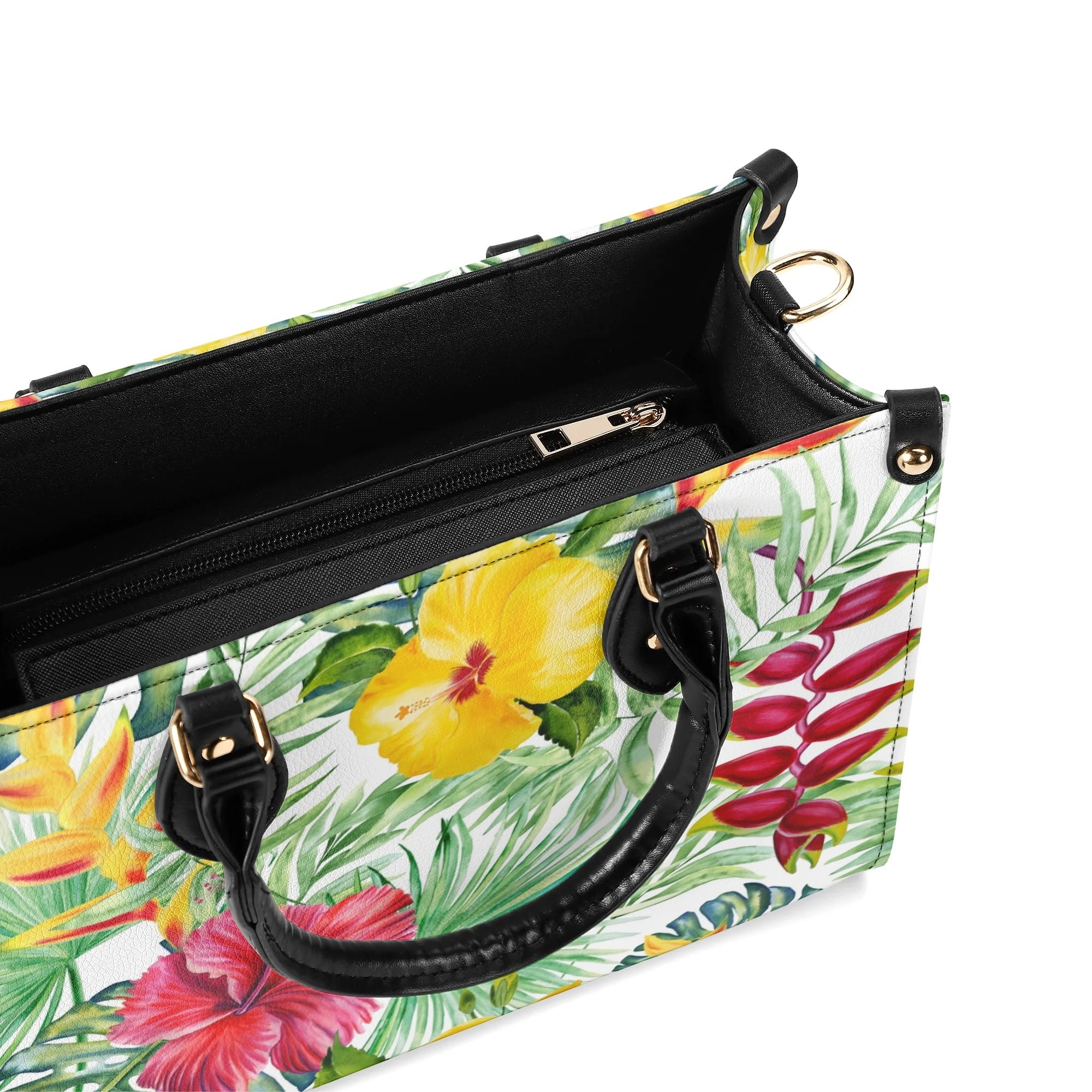 Tropical Flowers On White Luxury PU Leather Handbag Luxury PU Leather Handbag Plants Printed Offshore