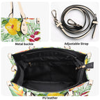 Tropical Flowers On White Luxury PU Leather Handbag Luxury PU Leather Handbag Plants Printed Offshore