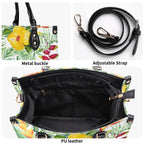 Tropical Flowers On White Luxury PU Leather Handbag Luxury PU Leather Handbag Plants Printed Offshore