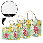 Tropical Flowers On White Luxury PU Leather Handbag Luxury PU Leather Handbag Plants Printed Offshore