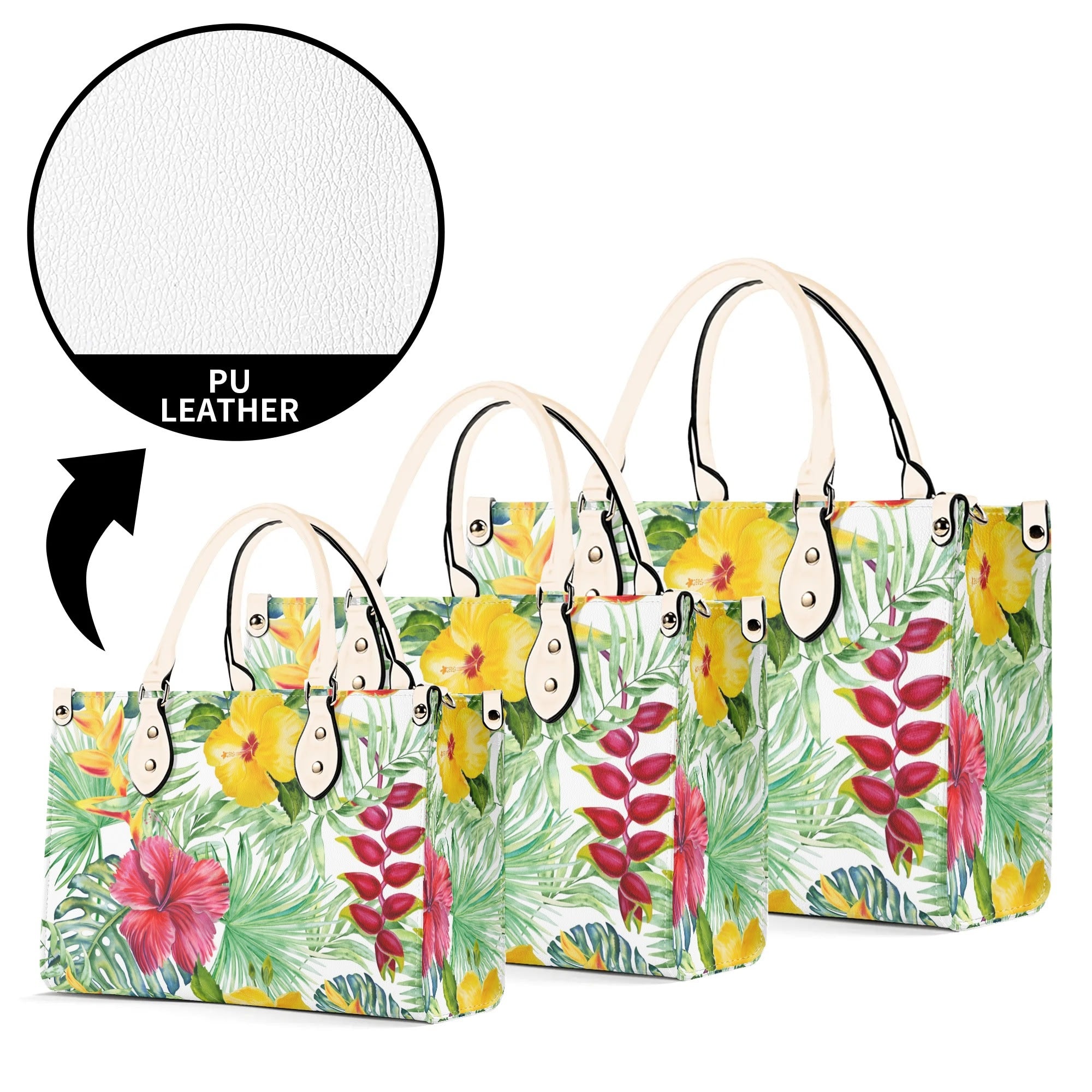 Tropical Flowers On White Luxury PU Leather Handbag Luxury PU Leather Handbag Plants Printed Offshore