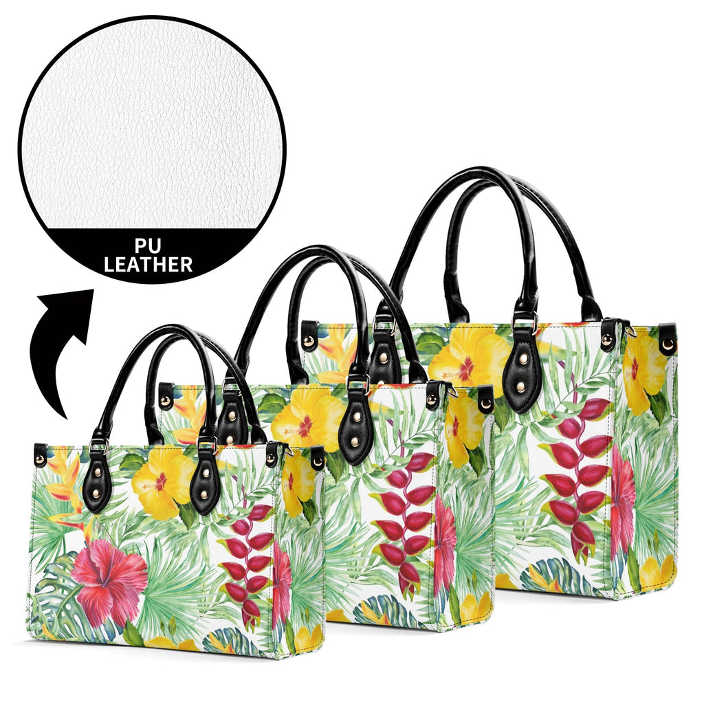 Tropical Flowers On White Luxury PU Leather Handbag Luxury PU Leather Handbag Plants Printed Offshore