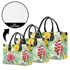 Tropical Flowers On White Luxury PU Leather Handbag Luxury PU Leather Handbag Plants Printed Offshore