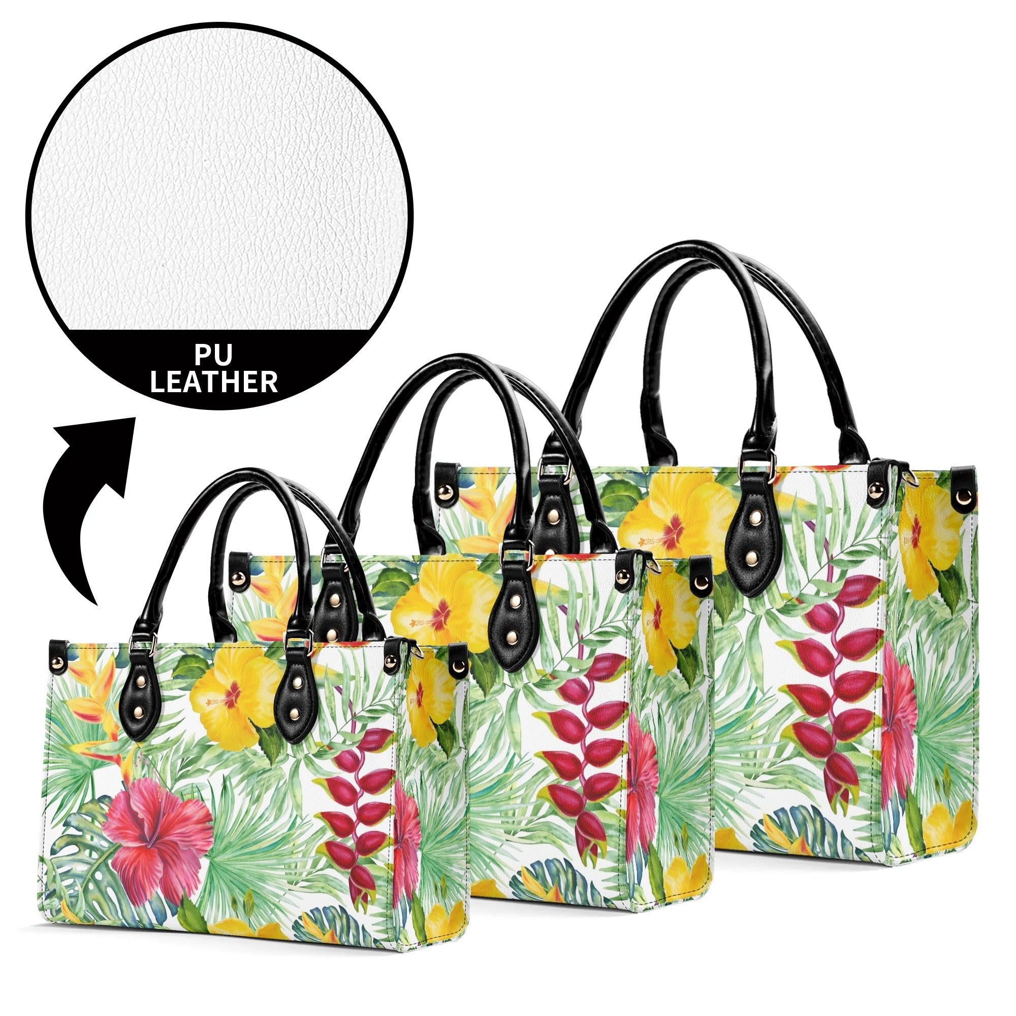 Tropical Flowers On White Luxury PU Leather Handbag Luxury PU Leather Handbag Plants Printed Offshore