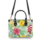 Tropical Flowers On White Luxury PU Leather Handbag Luxury PU Leather Handbag Plants Printed Offshore