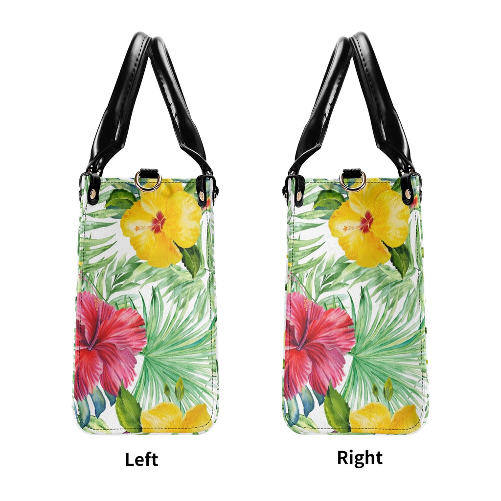 Tropical Flowers On White Luxury PU Leather Handbag Luxury PU Leather Handbag Plants Printed Offshore