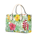 Tropical Flowers On White Luxury PU Leather Handbag Luxury PU Leather Handbag Plants Printed Offshore