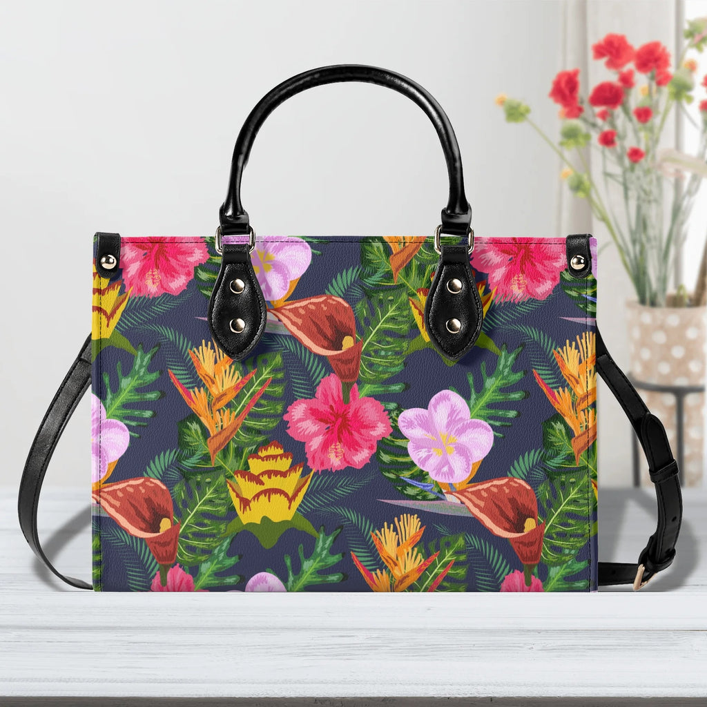 Tropical Floral Luxury PU Leather Handbag L Luxury PU Leather Handbag Plants Printed Offshore