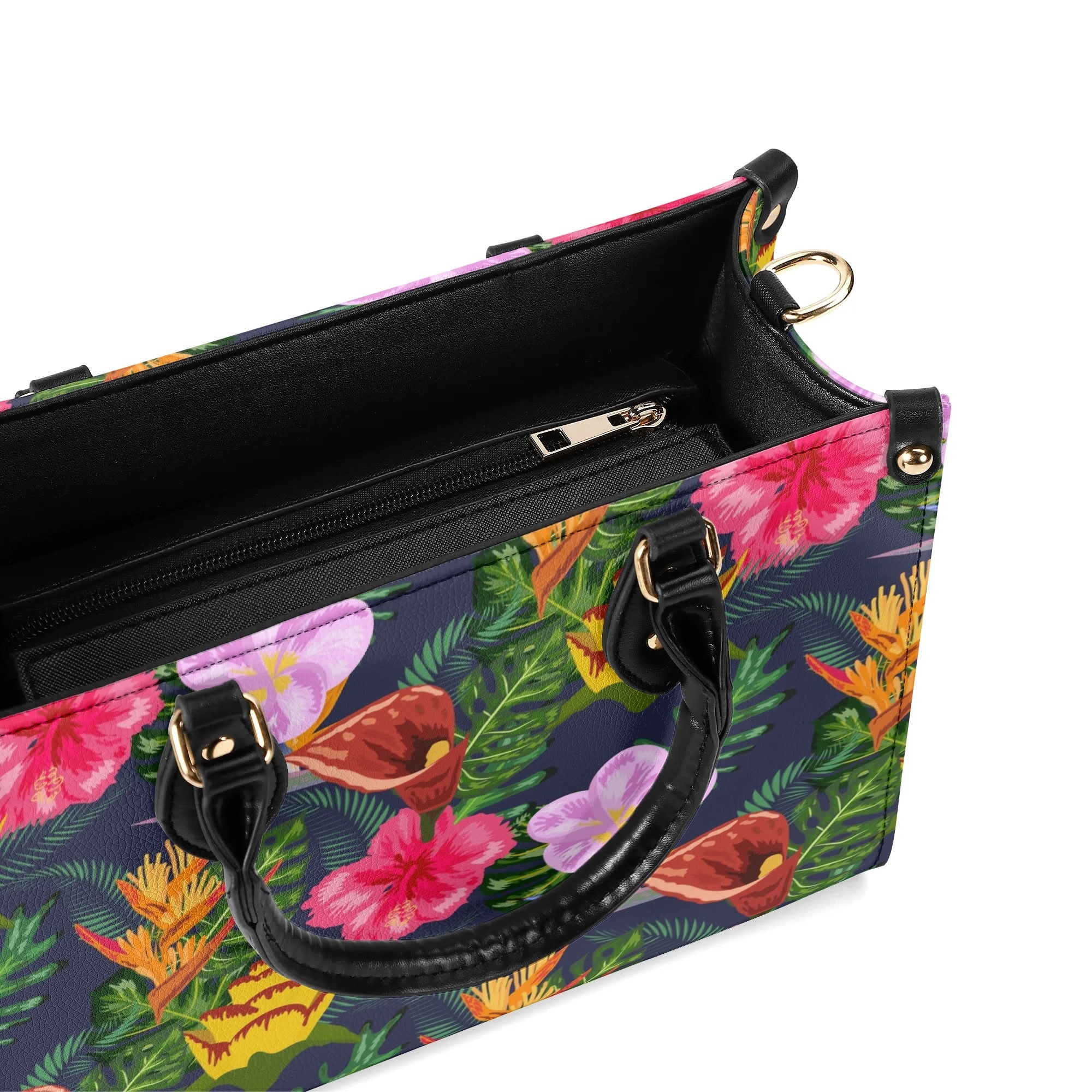 Tropical Floral Luxury PU Leather Handbag Luxury PU Leather Handbag Plants Printed Offshore